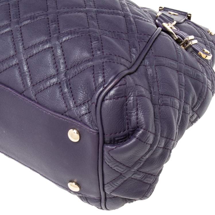 Pre Owned Versace Purple Quilted Leather Medusa Plaque Flap Satchel