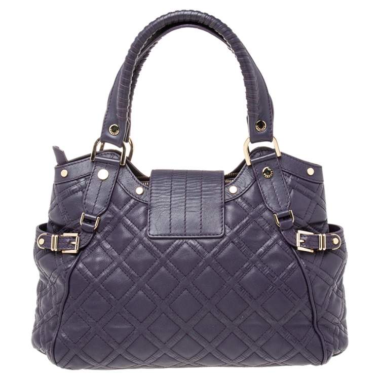 Pre Owned Versace Purple Quilted Leather Medusa Plaque Flap Satchel