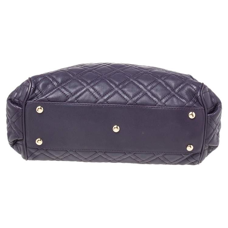 Pre Owned Versace Purple Quilted Leather Medusa Plaque Flap Satchel