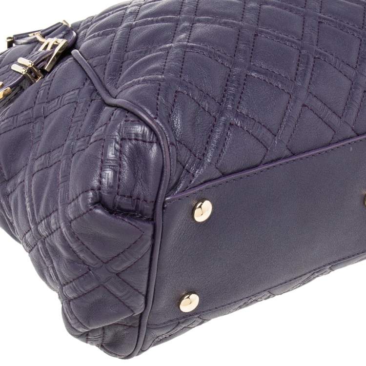Pre Owned Versace Purple Quilted Leather Medusa Plaque Flap Satchel