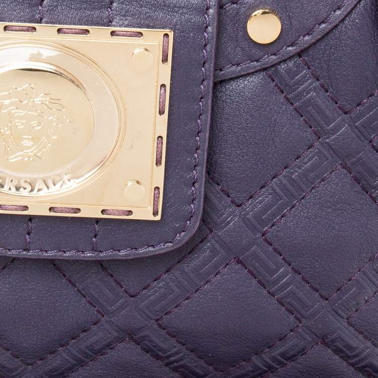 Pre Owned Versace Purple Quilted Leather Medusa Plaque Flap Satchel
