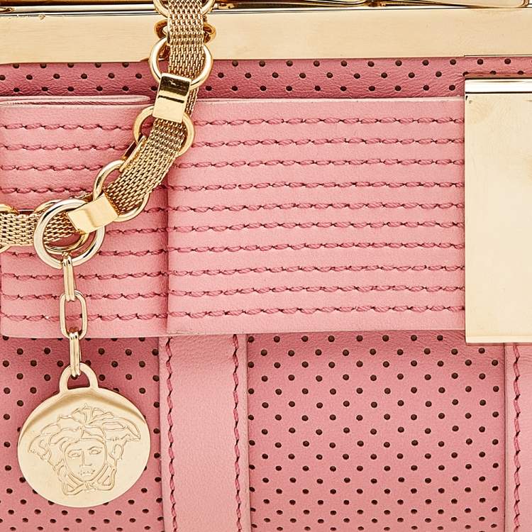 Pre Owned Versace Pink Leather Medusa Chain Clasp Clutch
