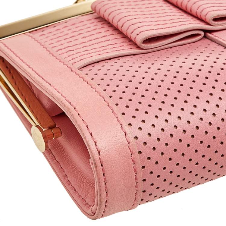 Pre Owned Versace Pink Leather Medusa Chain Clasp Clutch