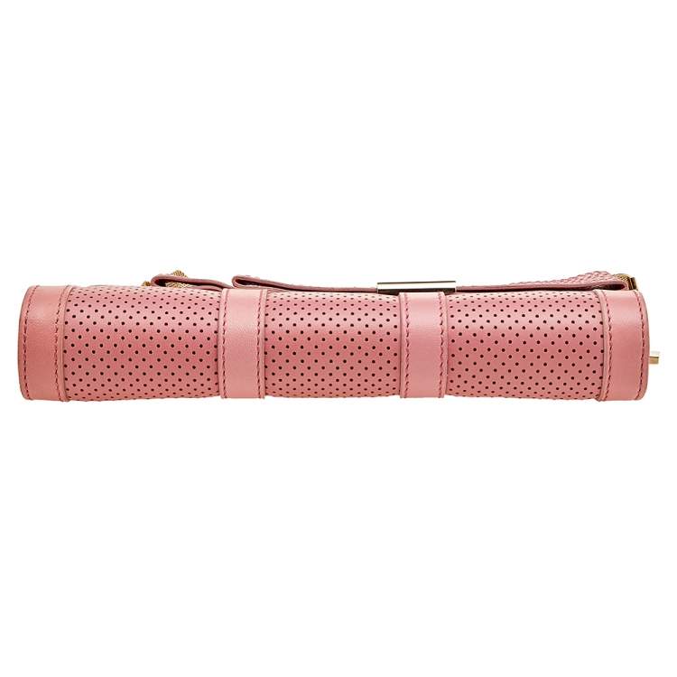 Pre Owned Versace Pink Leather Medusa Chain Clasp Clutch