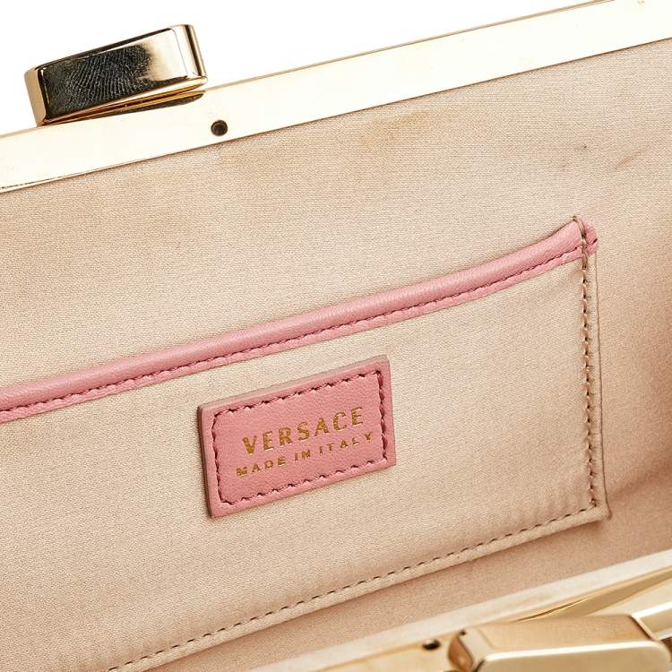 Pre Owned Versace Pink Leather Medusa Chain Clasp Clutch