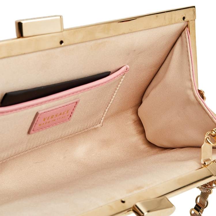 Pre Owned Versace Pink Leather Medusa Chain Clasp Clutch