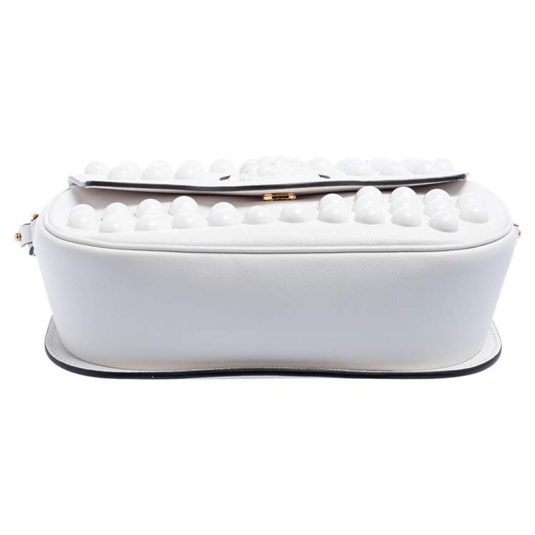 Pre Owned Versace White Leather La Medusa Studded Shoulder Bag