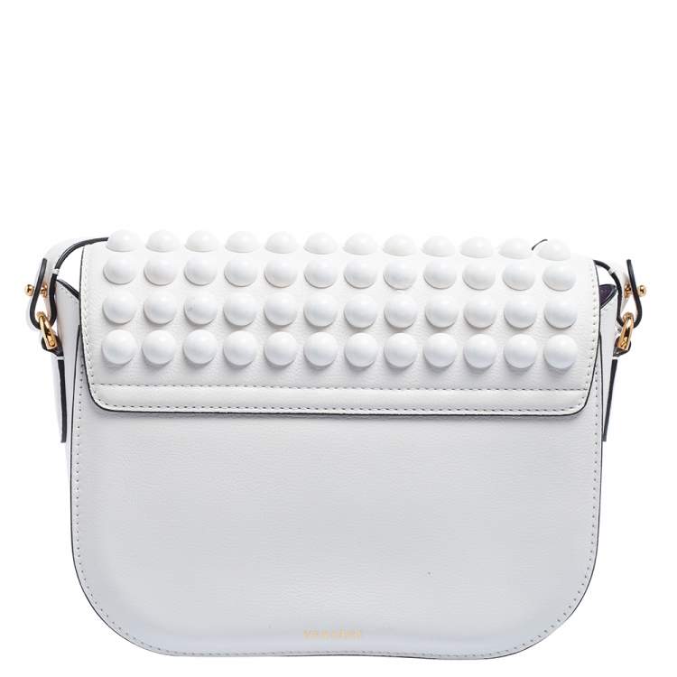 Pre Owned Versace White Leather La Medusa Studded Shoulder Bag