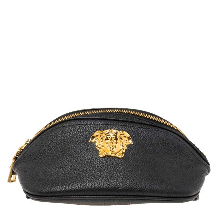 Pre Owned Versace Black Leather Medusa Double Zip Belt Bag