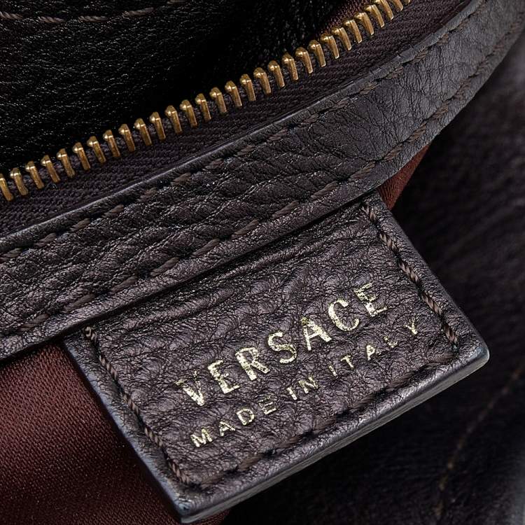 Pre Owned Versace Dark Brown Leather Charm Chain Shoulder Bag
