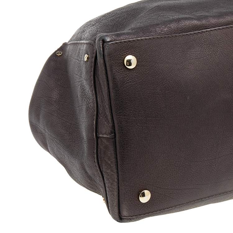 Pre Owned Versace Dark Brown Leather Charm Chain Shoulder Bag