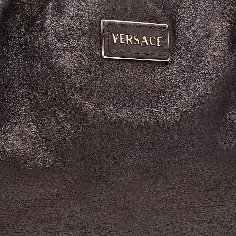 Pre Owned Versace Dark Brown Leather Charm Chain Shoulder Bag