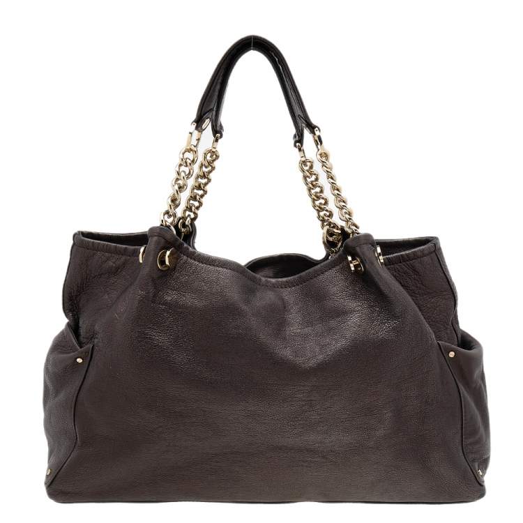 Pre Owned Versace Dark Brown Leather Charm Chain Shoulder Bag