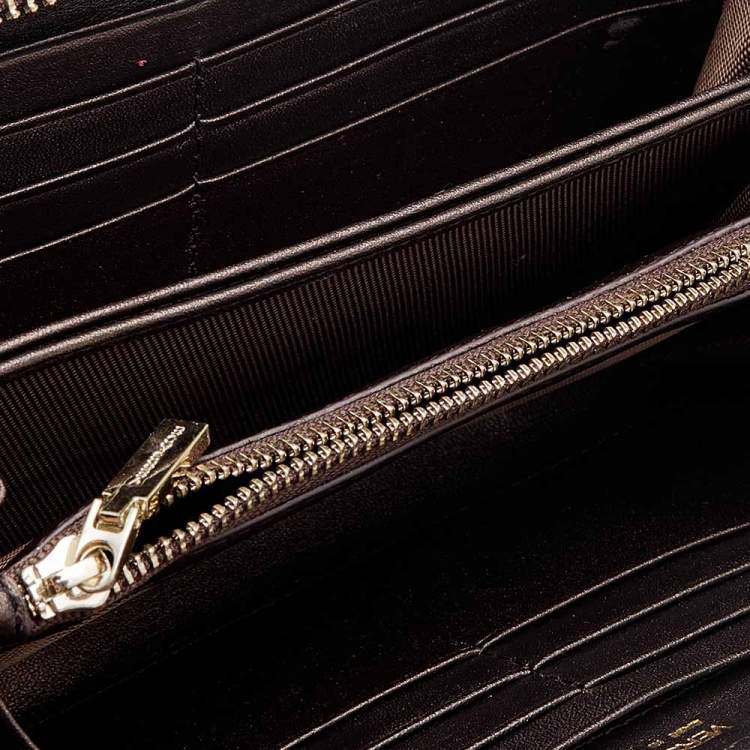 Pre Owned Versace Metallic Brown Leather Medusa Zip Around Wallet