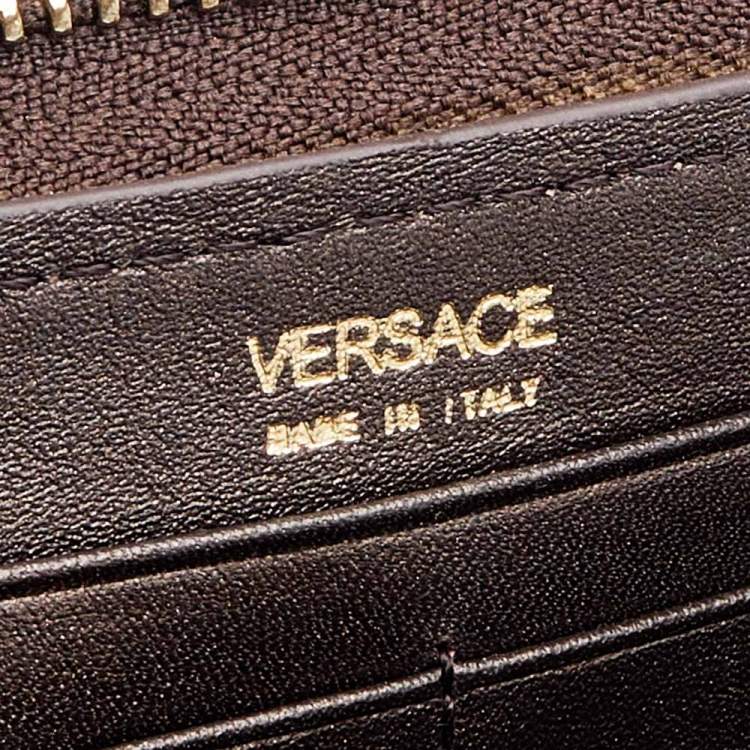 Pre Owned Versace Metallic Brown Leather Medusa Zip Around Wallet