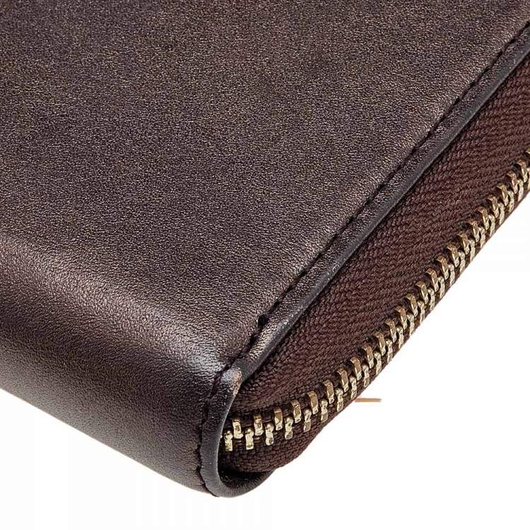 Pre Owned Versace Metallic Brown Leather Medusa Zip Around Wallet