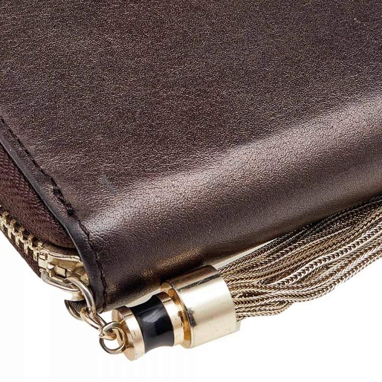 Pre Owned Versace Metallic Brown Leather Medusa Zip Around Wallet