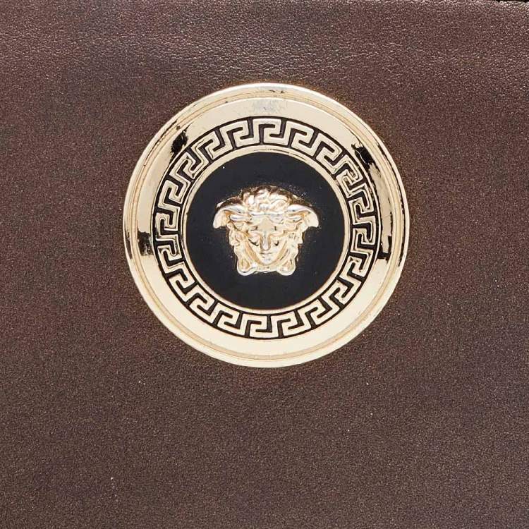 Pre Owned Versace Metallic Brown Leather Medusa Zip Around Wallet