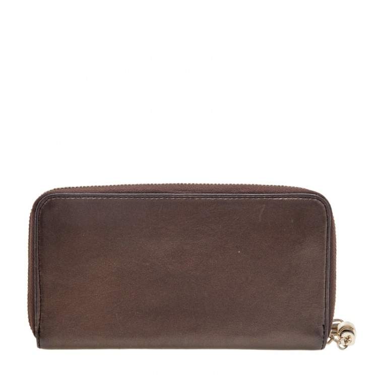 Pre Owned Versace Metallic Brown Leather Medusa Zip Around Wallet