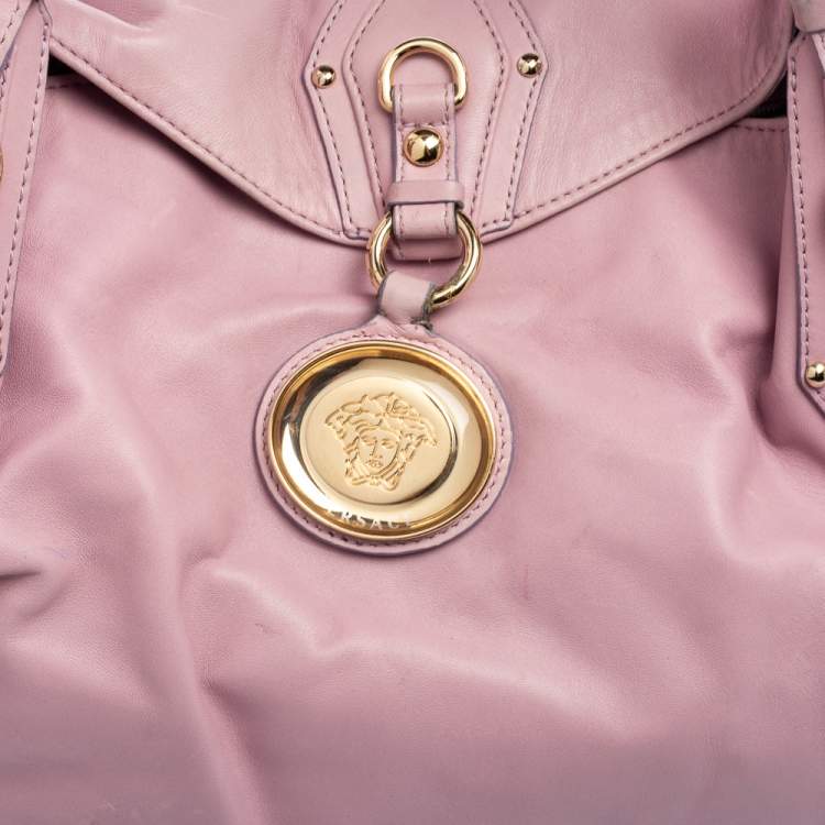 Pre Owned Versace Lilac Leather Medusa Flap Chain Hobo