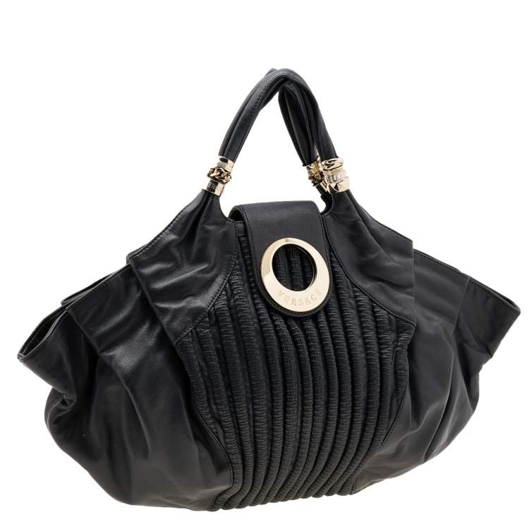 Pre Owned Versace Black Soft Leather Hobo