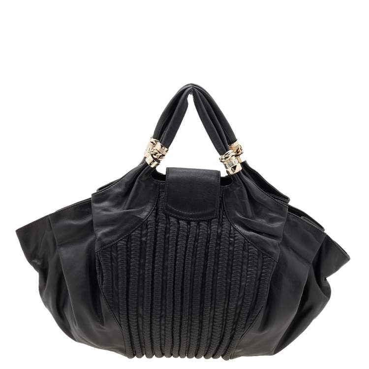 Pre Owned Versace Black Soft Leather Hobo