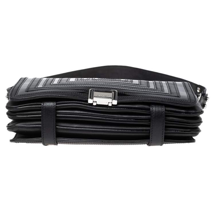 Pre Owned Versace Black Quilted Patent and Leather Flap Shoulder Bag