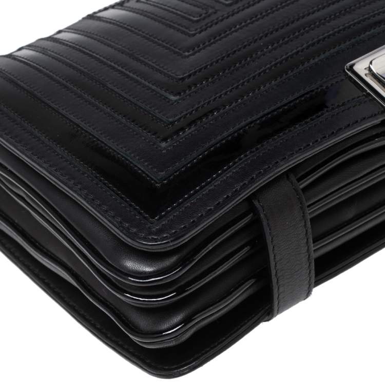 Pre Owned Versace Black Quilted Patent and Leather Flap Shoulder Bag