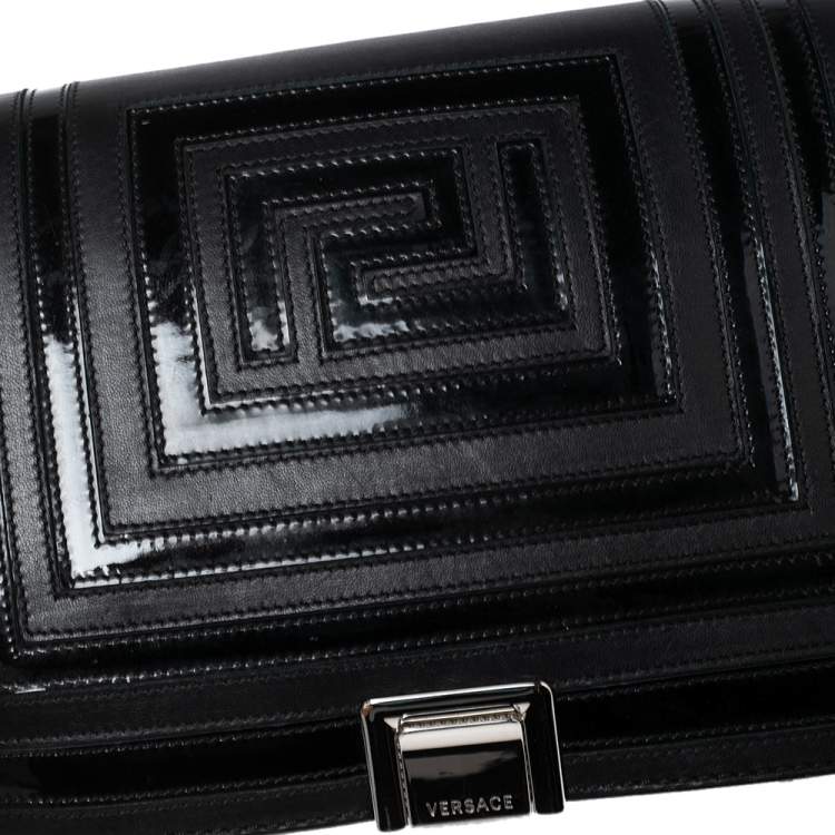 Pre Owned Versace Black Quilted Patent and Leather Flap Shoulder Bag