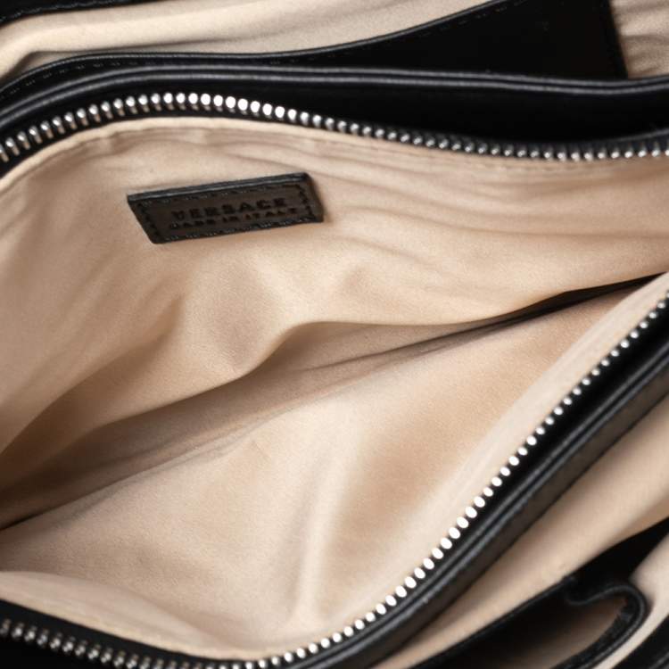 Pre Owned Versace Black Quilted Patent and Leather Flap Shoulder Bag