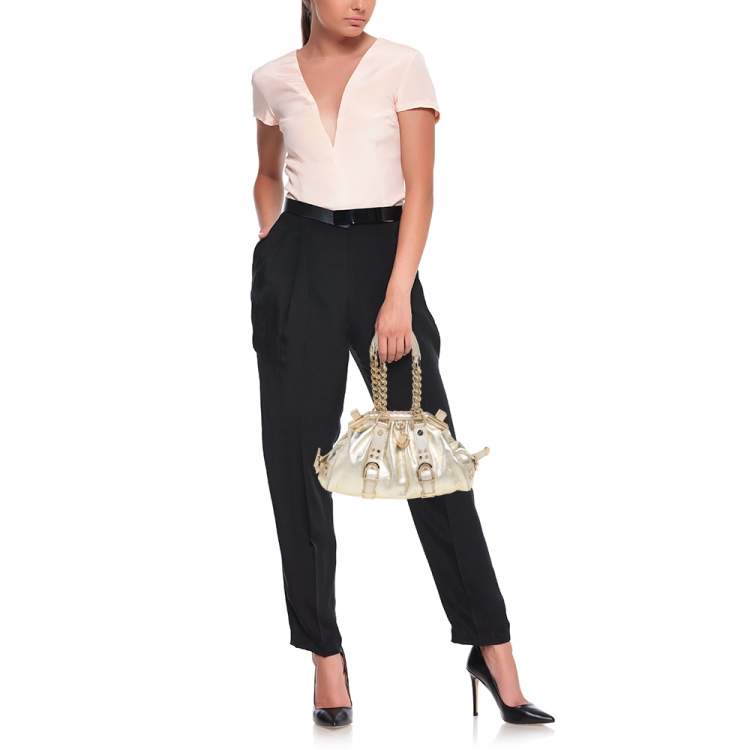 Pre Owned Versace Gold Leather Madonna Satchel