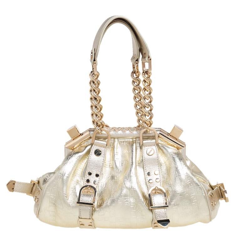 Pre Owned Versace Gold Leather Madonna Satchel