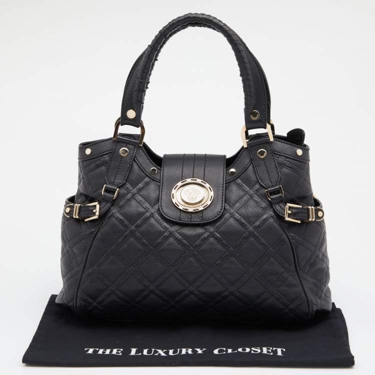Pre Owned Versace Black Leather Medusa Satchel