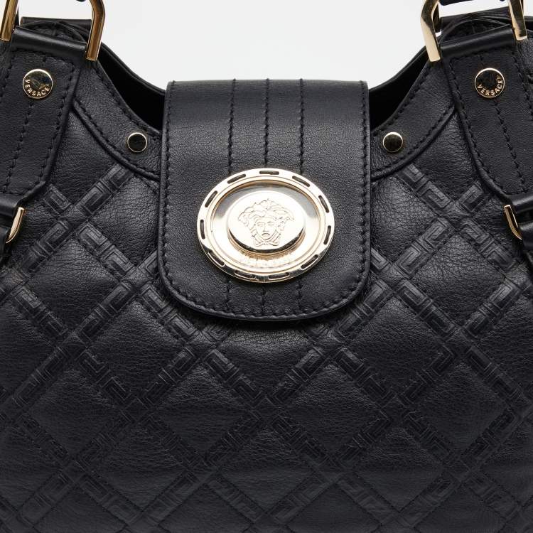 Pre Owned Versace Black Leather Medusa Satchel