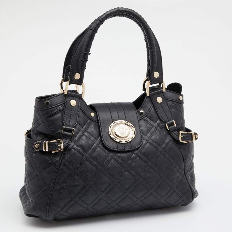 Pre Owned Versace Black Leather Medusa Satchel