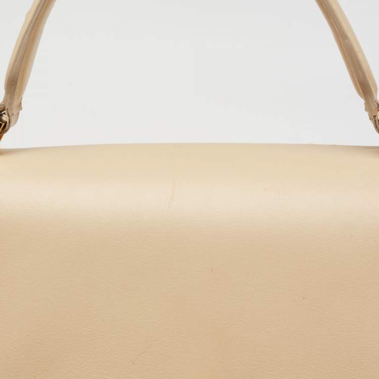 Pre Owned Versace Beige Leather Medusa Top Handle Bag