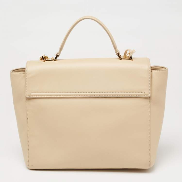 Pre Owned Versace Beige Leather Medusa Top Handle Bag