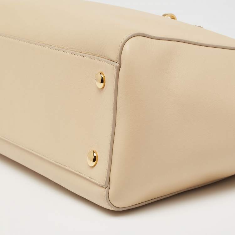 Pre Owned Versace Beige Leather Medusa Top Handle Bag