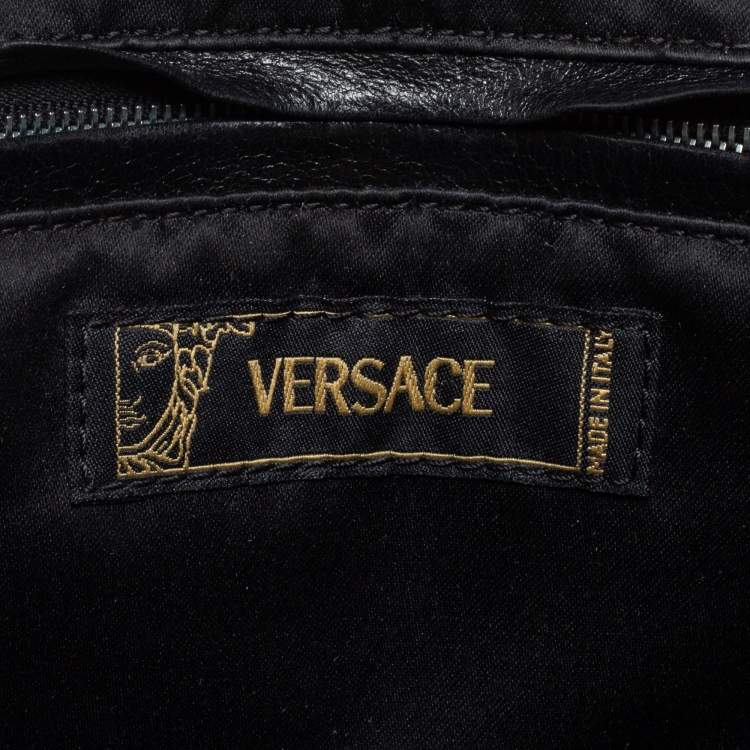 Pre Owned Versace Multicolor Archival Print Canvas and Leather Chaos Couture Studded Boston Bag 