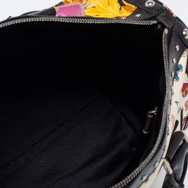 Pre Owned Versace Multicolor Archival Print Canvas and Leather Chaos Couture Studded Boston Bag 
