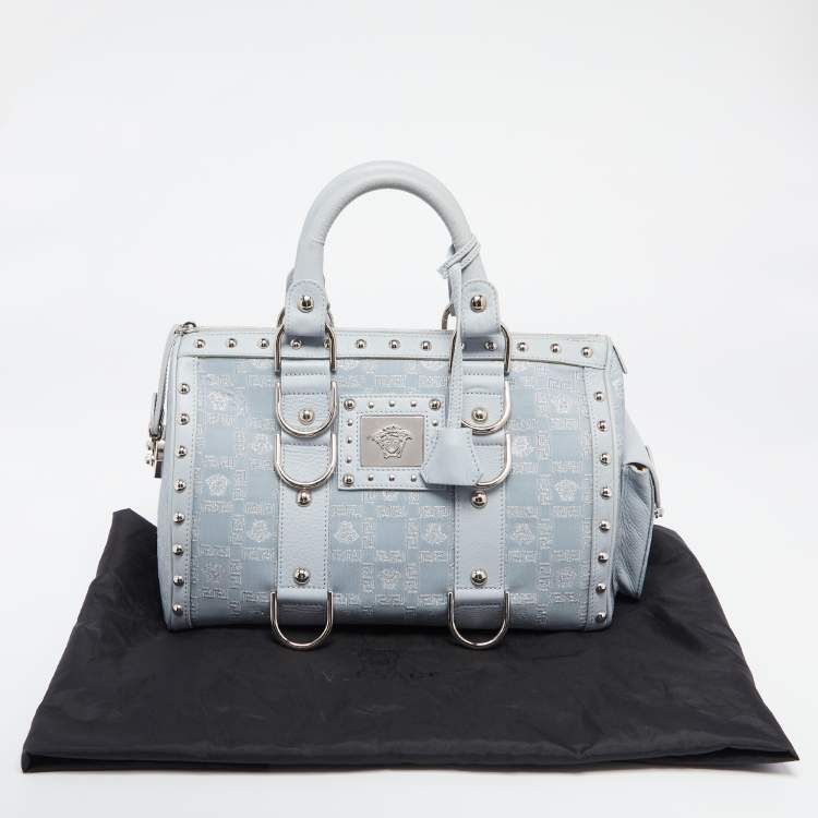 Pre Owned Versace Light Blue Fabric and Leather Madonna Satchel