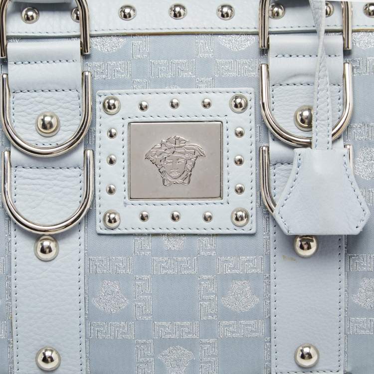 Pre Owned Versace Light Blue Fabric and Leather Madonna Satchel