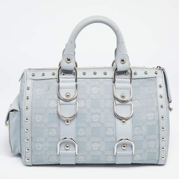 Pre Owned Versace Light Blue Fabric and Leather Madonna Satchel