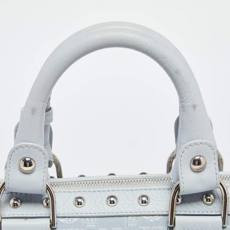 Pre Owned Versace Light Blue Fabric and Leather Madonna Satchel