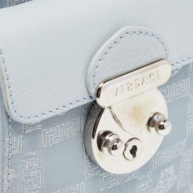 Pre Owned Versace Light Blue Fabric and Leather Madonna Satchel