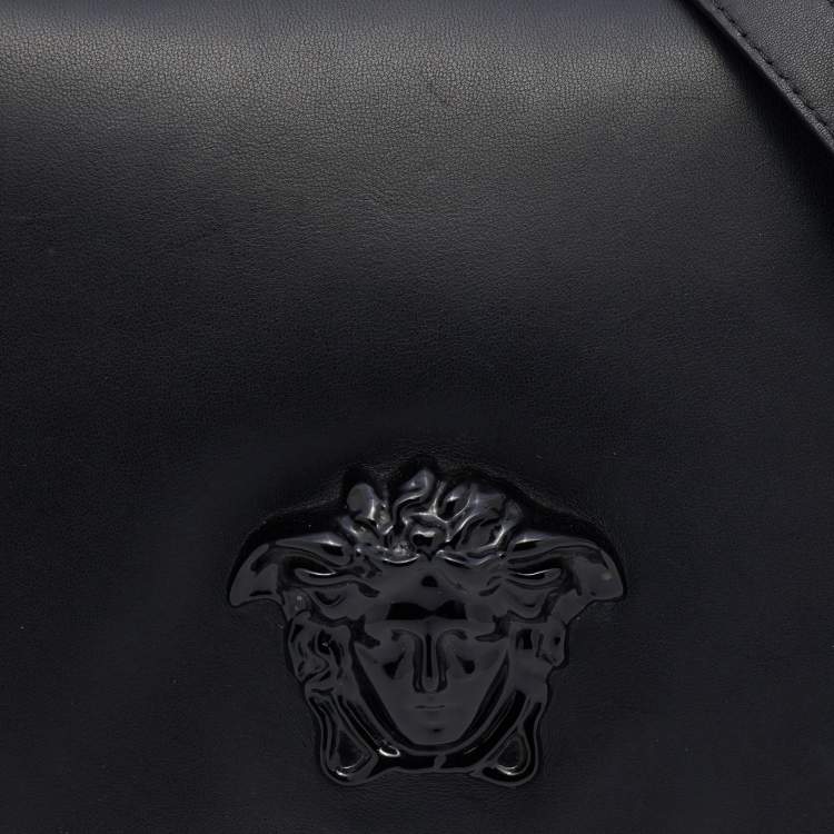 Pre Owned Versace Black Leather Medusa Crossbody Bag
