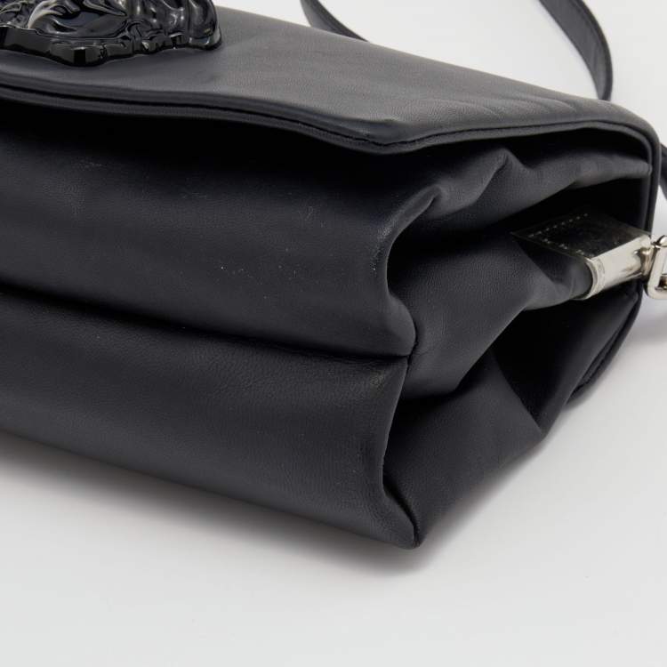Pre Owned Versace Black Leather Medusa Crossbody Bag