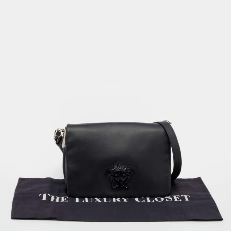 Pre Owned Versace Black Leather Medusa Crossbody Bag