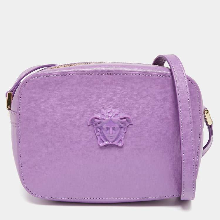 Pre Owned Versace Purple Leather Palazzo Camera Crossbody Bag 