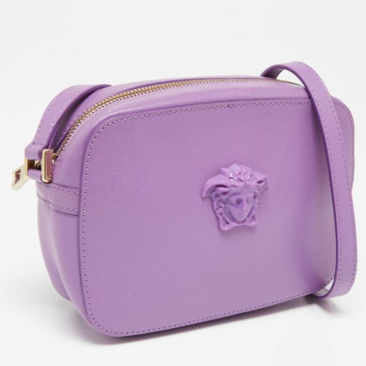 Pre Owned Versace Purple Leather Palazzo Camera Crossbody Bag 